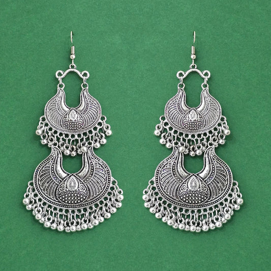 Silver oxidized long earrings