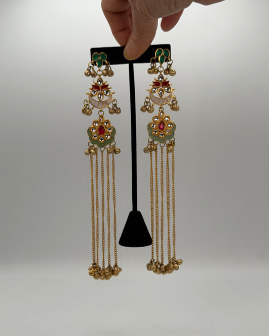 Gold plated kundan long Kashmiri earrings