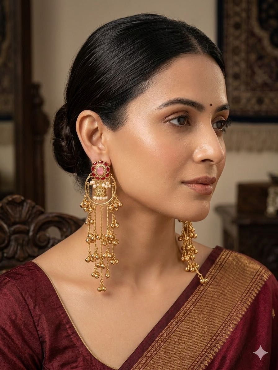 Gold plated long Kashmiri earrings