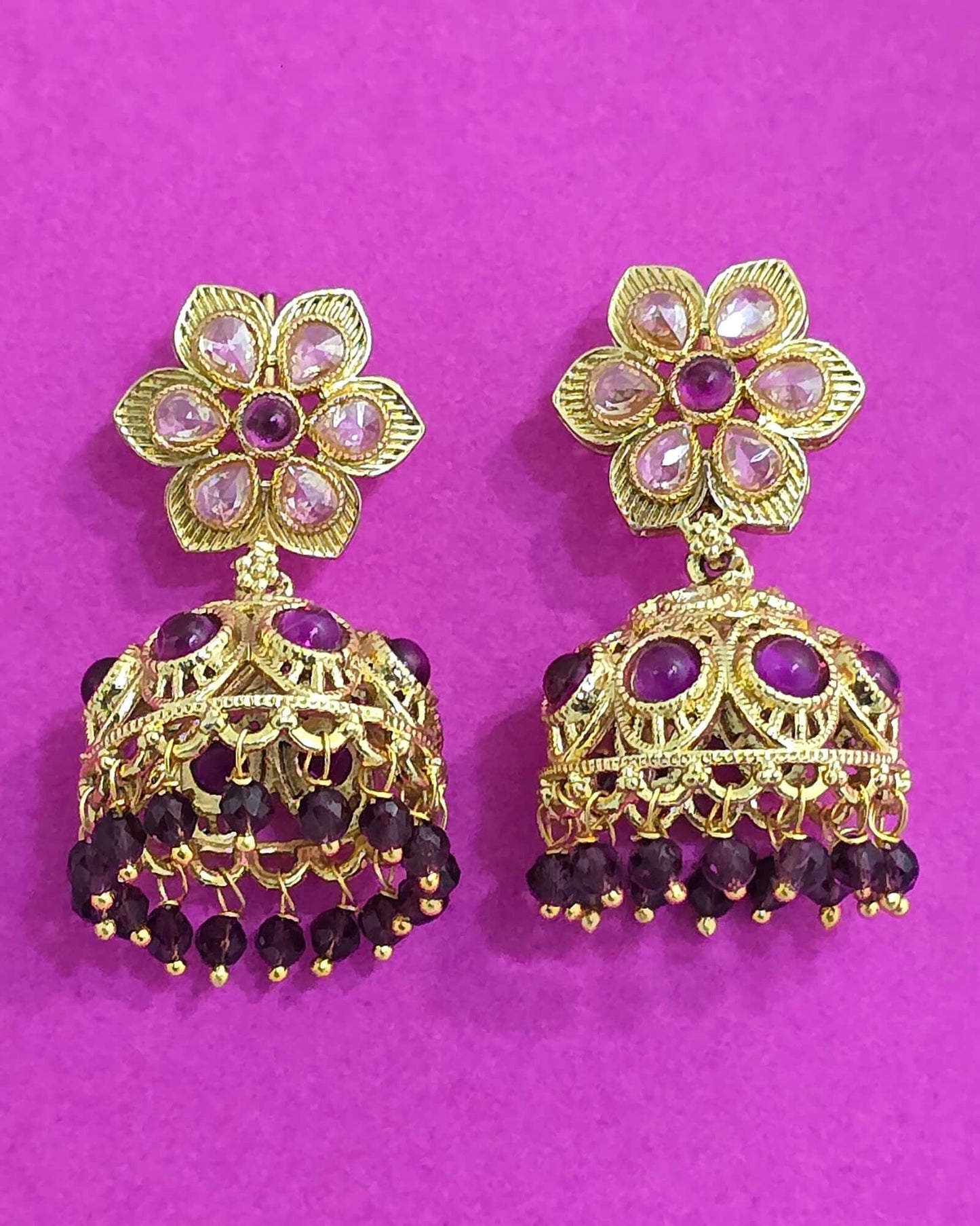 Gold plated purple jhumki