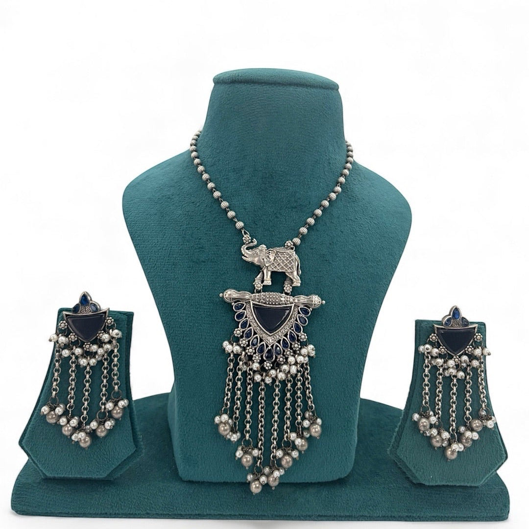 Purple color silver oxidized chain pendant set