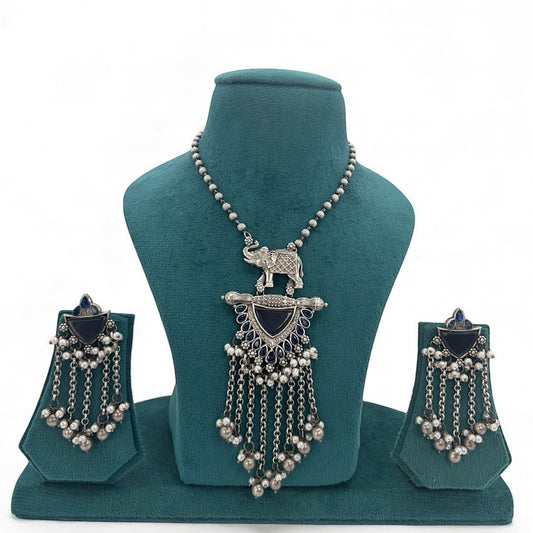 Purple color silver oxidized chain pendant set