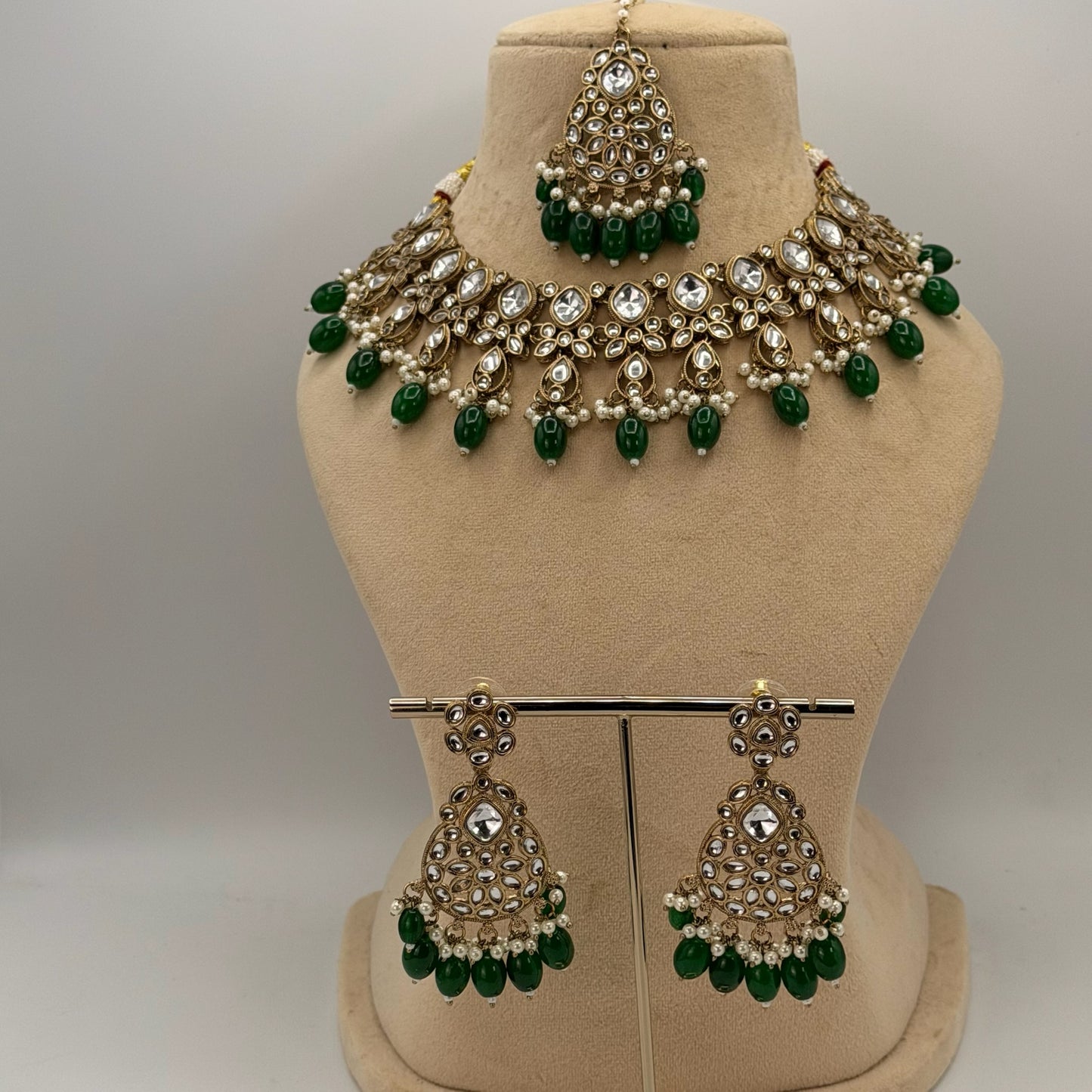 Mehndi plated kundan necklace set