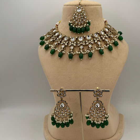 Mehndi plated kundan necklace set