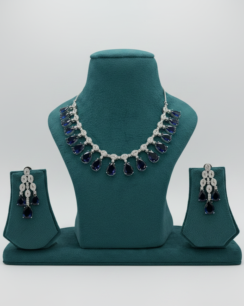 Silver plated American Diamond necklace set