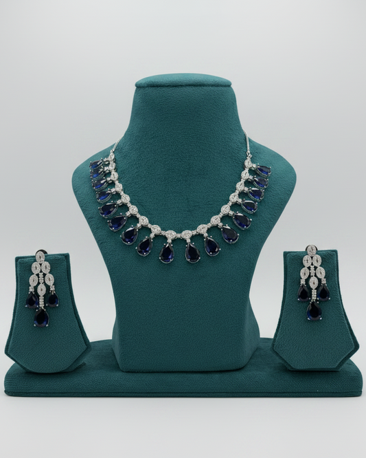 Silver plated American Diamond necklace set