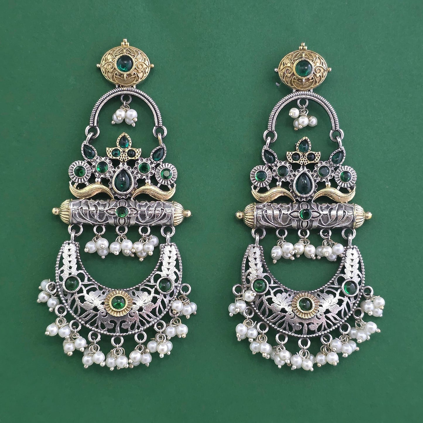 2tone silver oxidized earrings