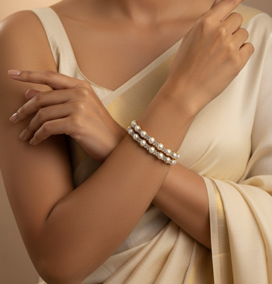 2tone Cz pearl bangles