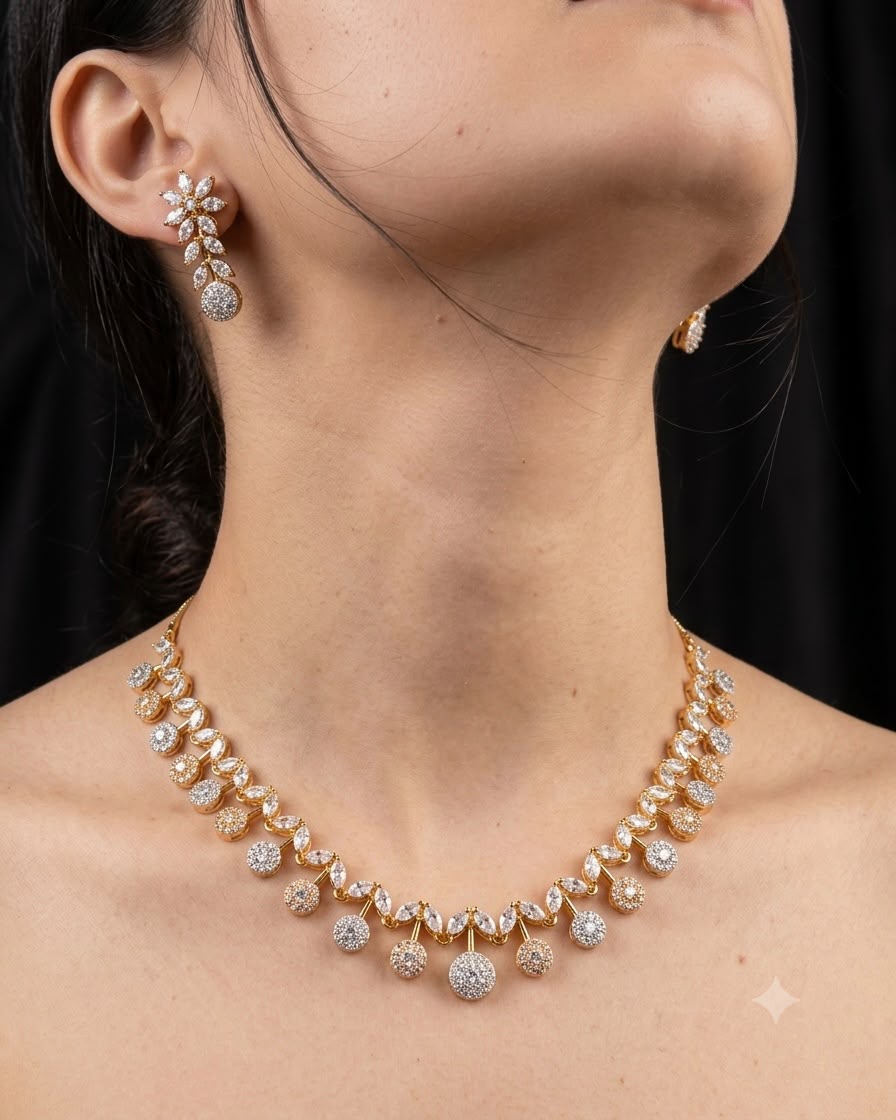 2tone American Diamond necklace set