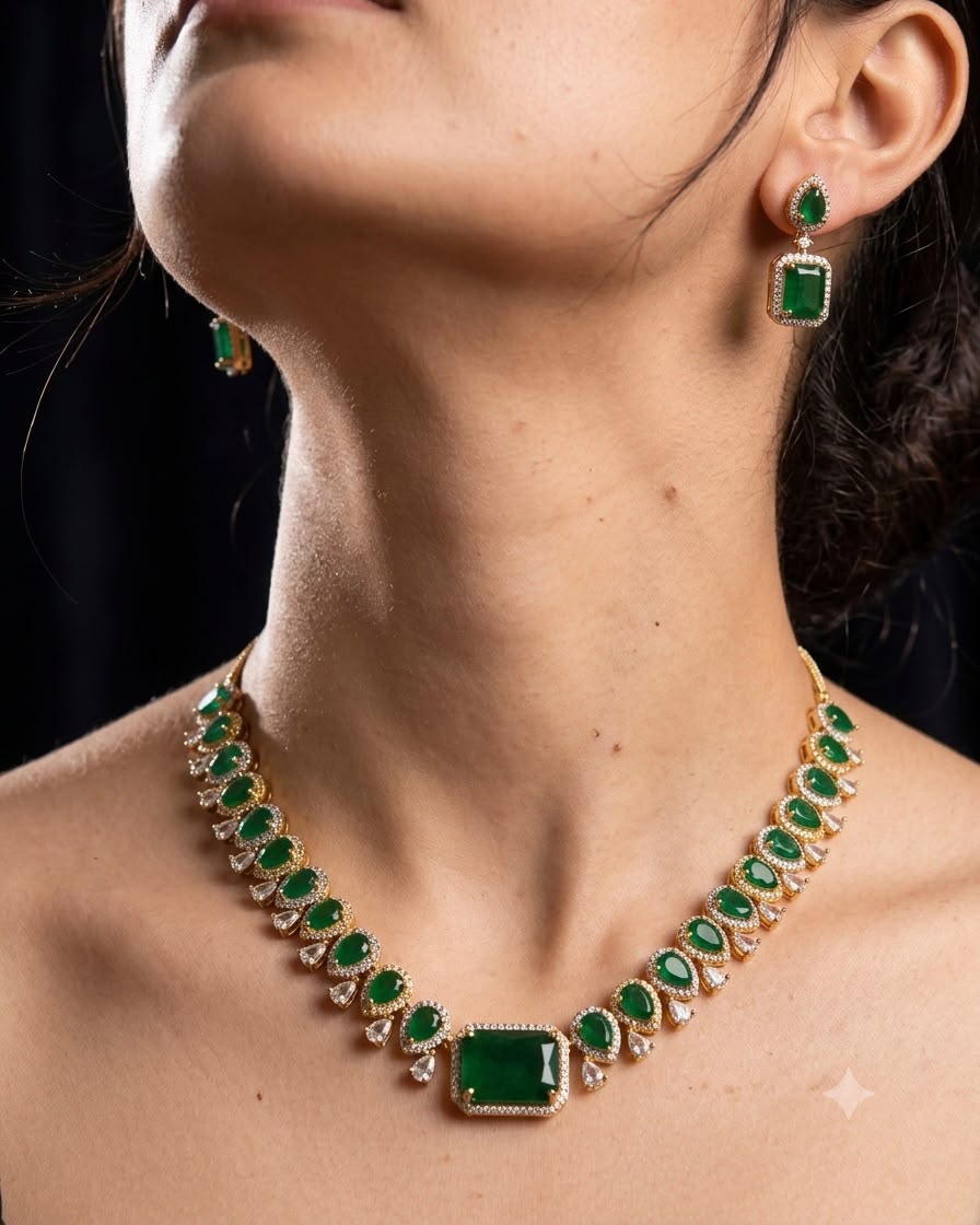 Gold plated American Diamond necklace set