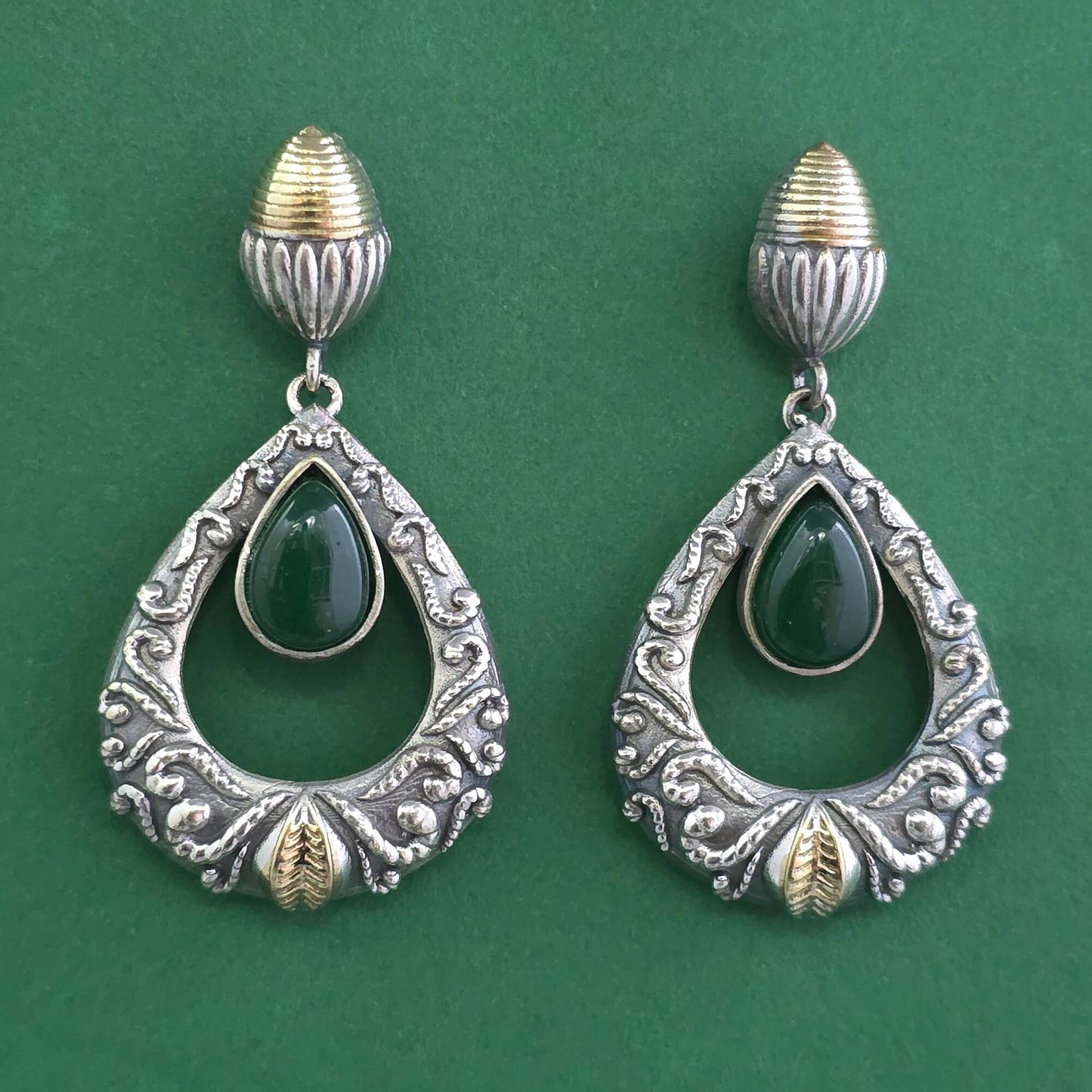 2tone silver oxidized earrings