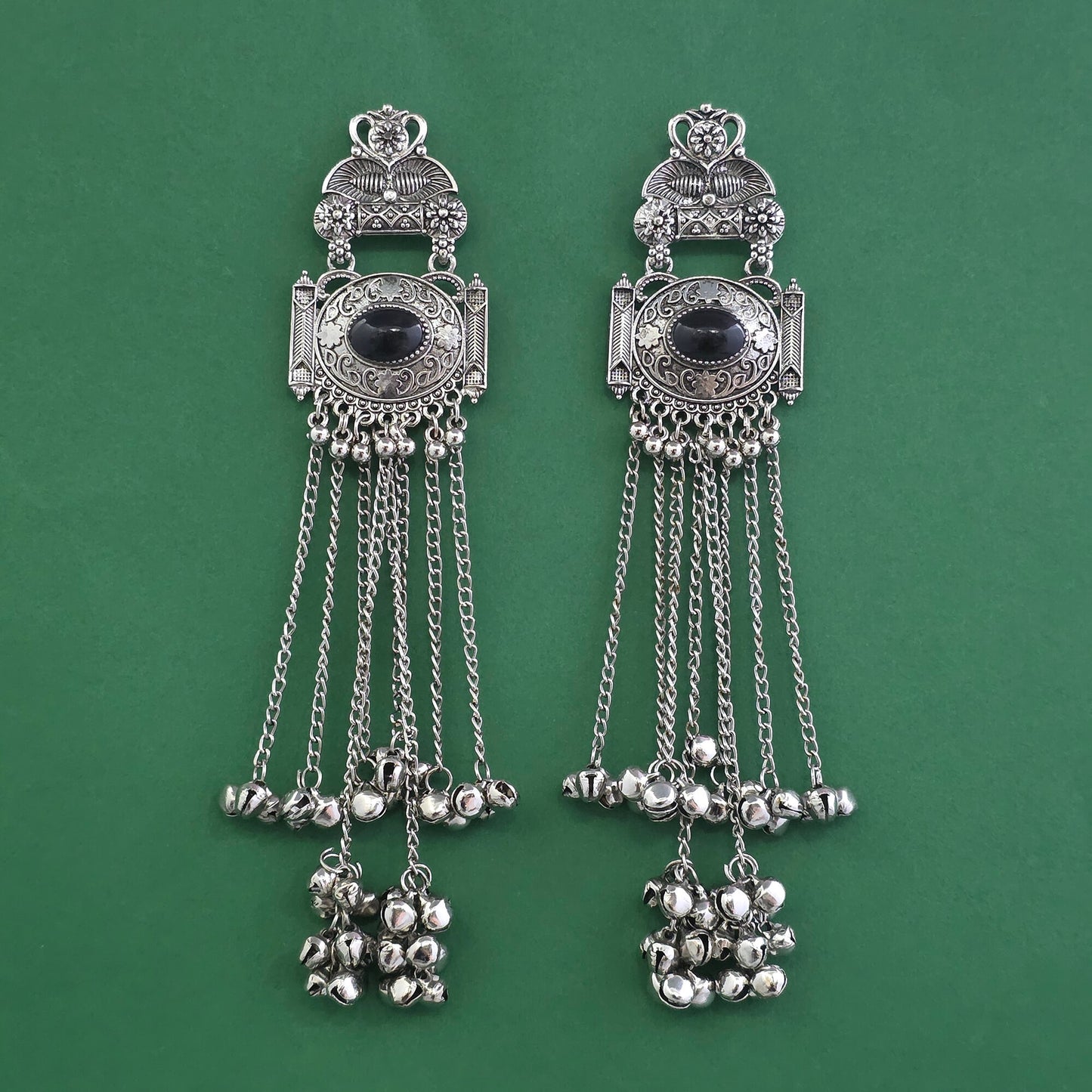 Silver oxidized Kashmiri earrings