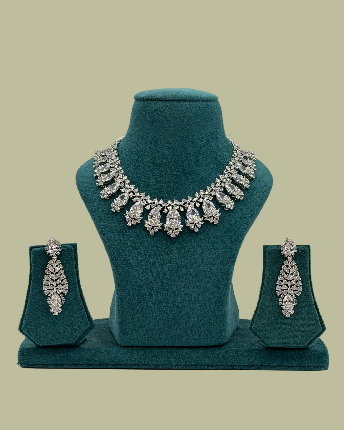 Silver plated American Diamond necklace set
