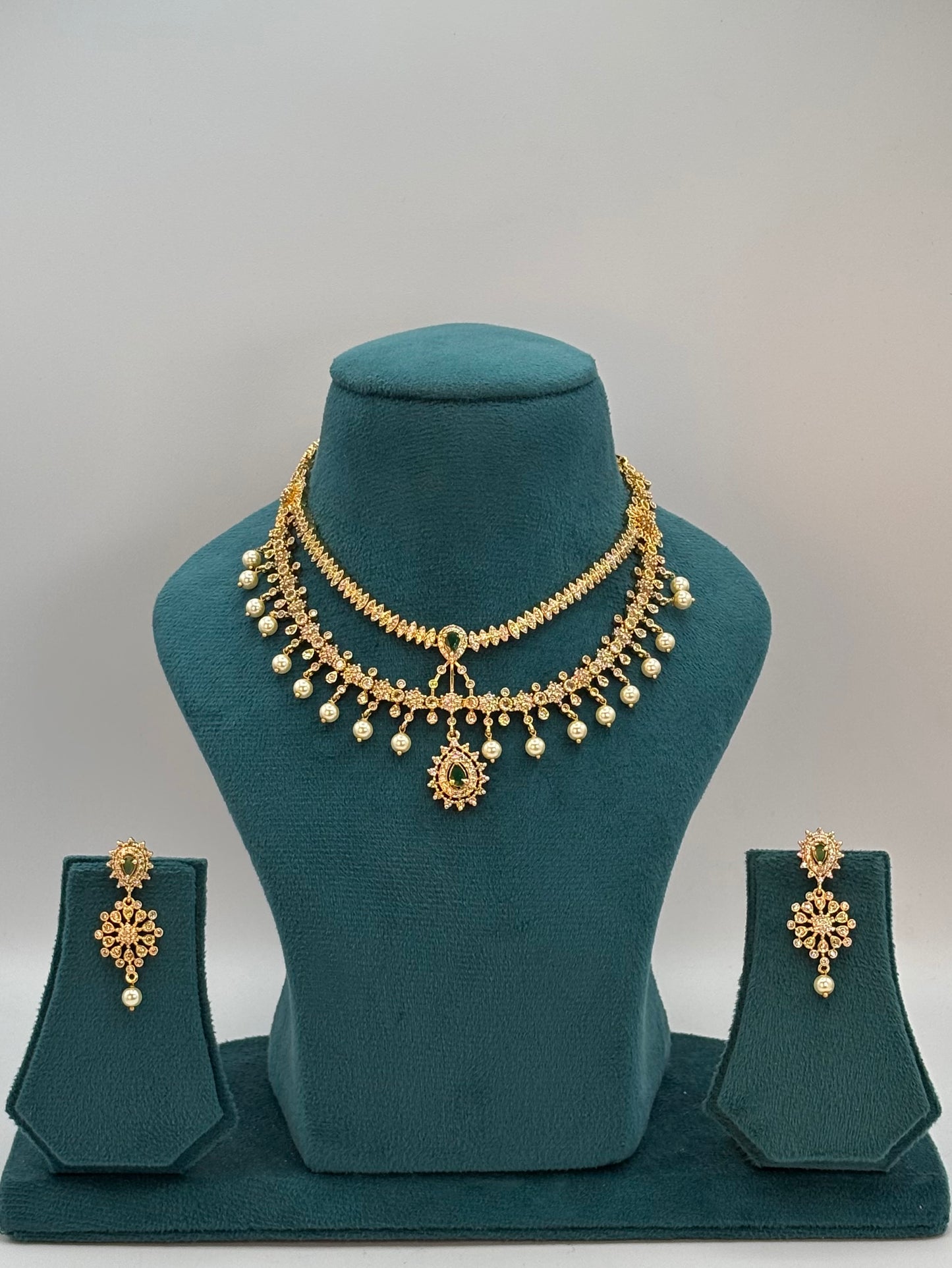 Gold plated two layer American Diamond necklace set
