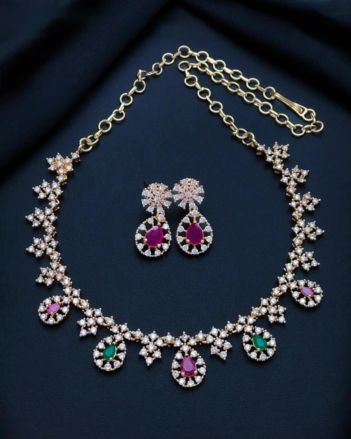 Gold plated American Diamond necklace set