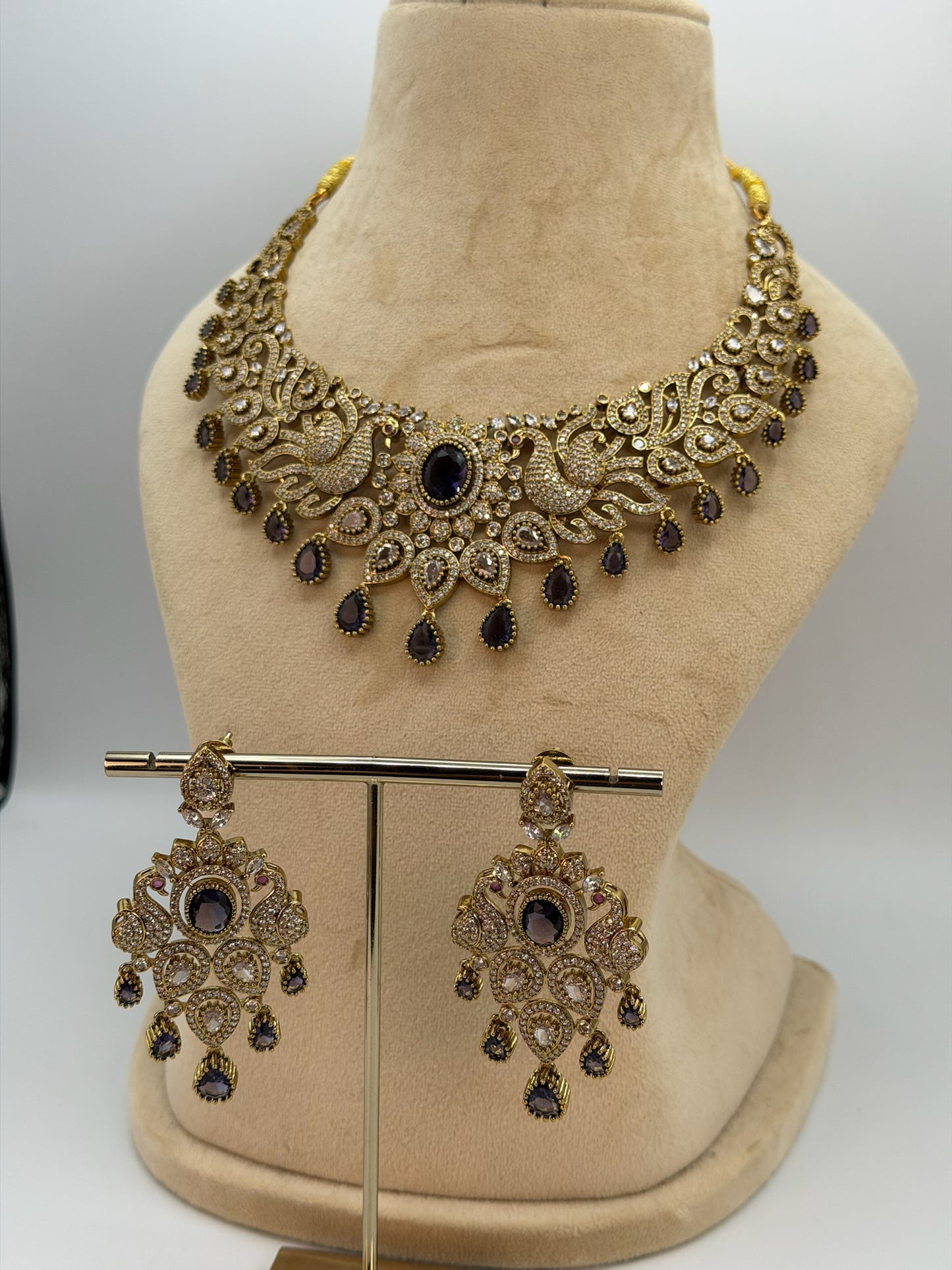 Gold plated American Diamond necklace set
