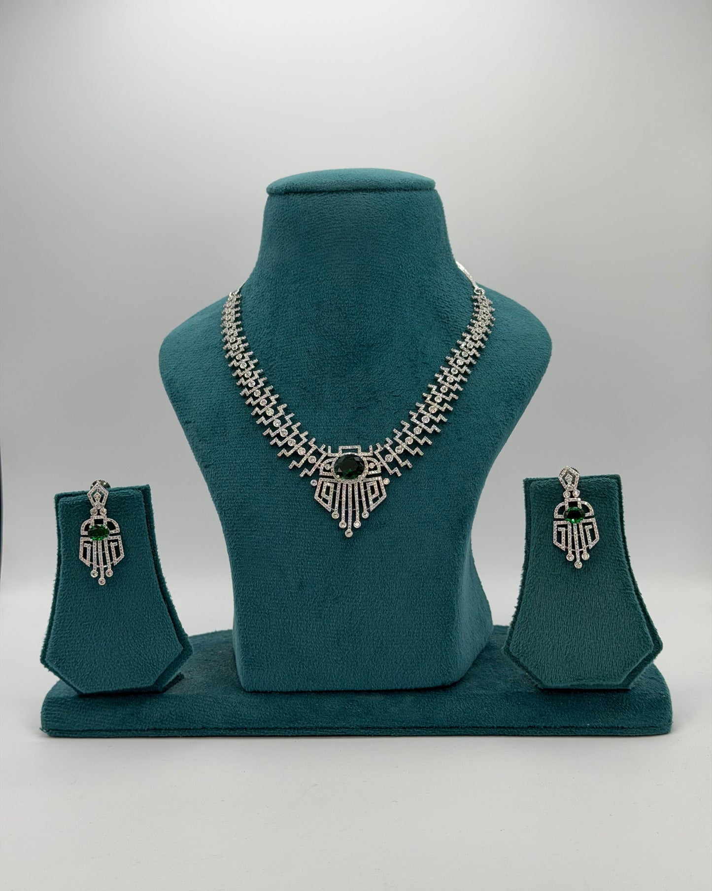 Silver plated American Diamond necklace set