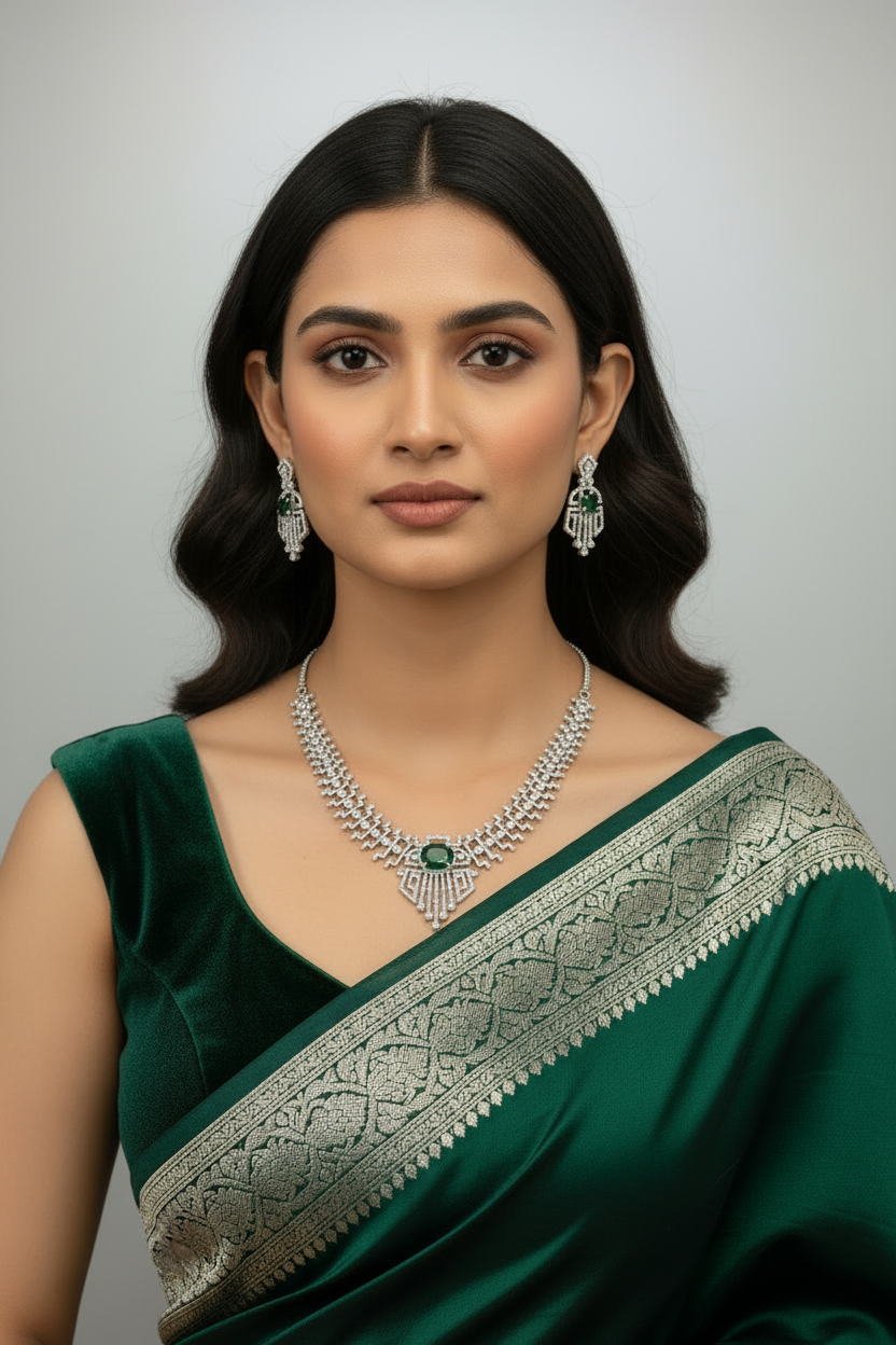 Silver plated American Diamond necklace set