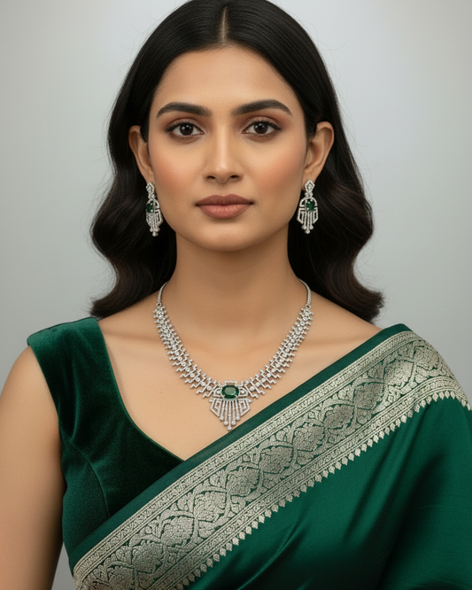 Silver plated American Diamond necklace set