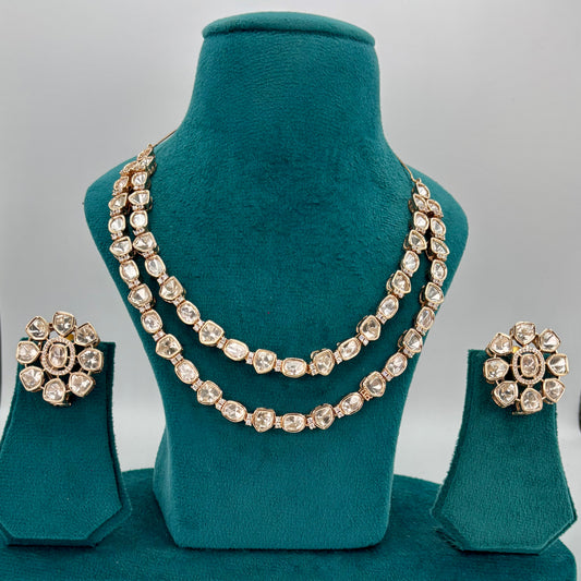 Gold plated two layers kundan necklace set