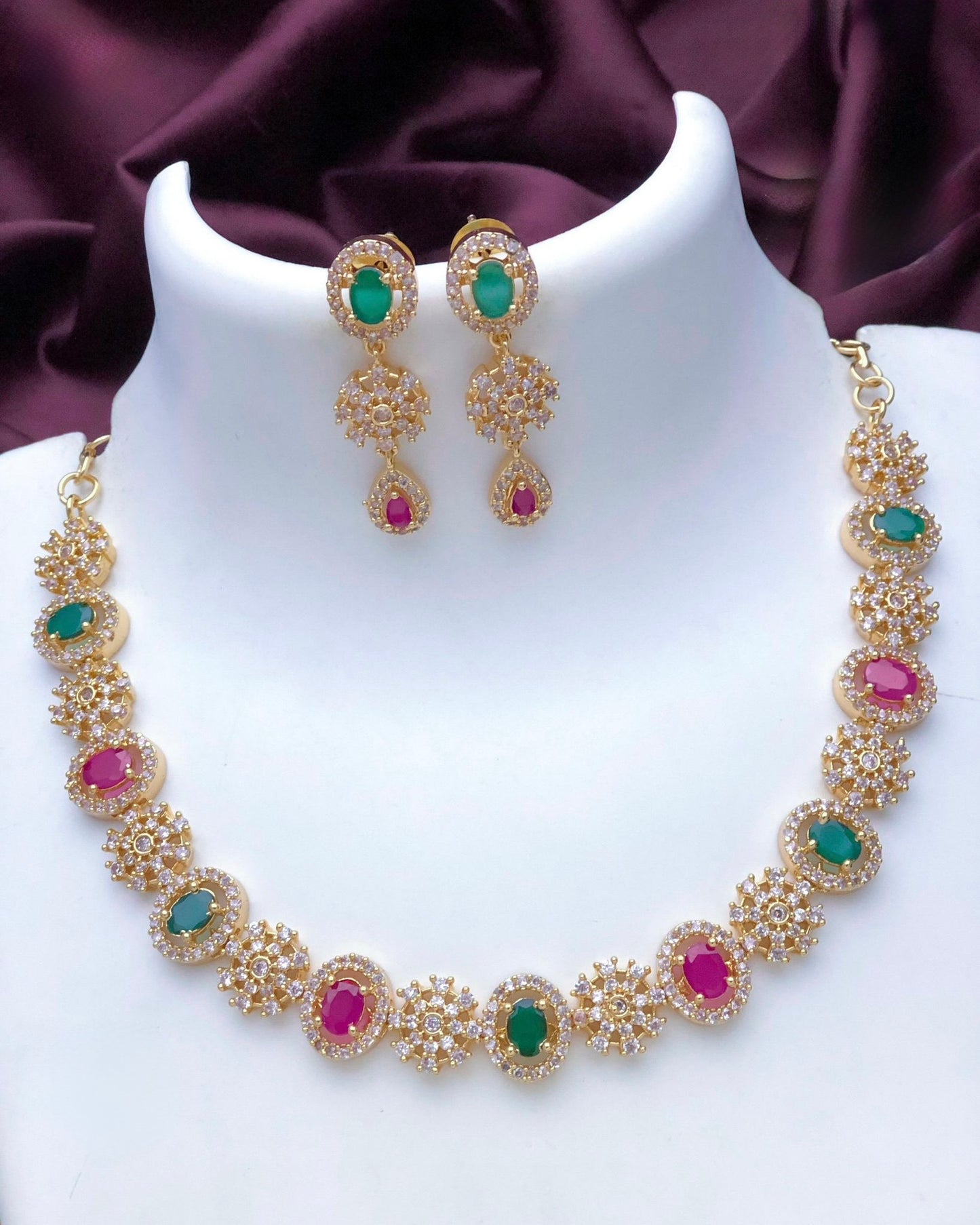 Gold plated American Diamond necklace set