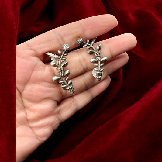 Silver oxidized earrings with ear cuffs