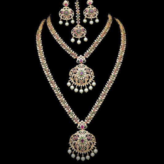 Micro gold plated double necklace set with mang tikka