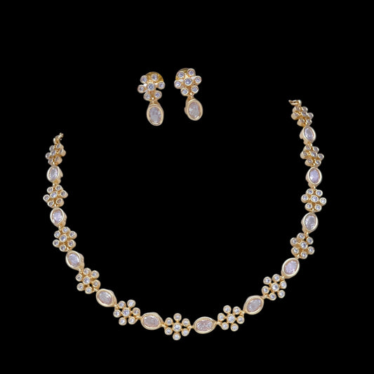 Simple gold plated necklace set with earrings