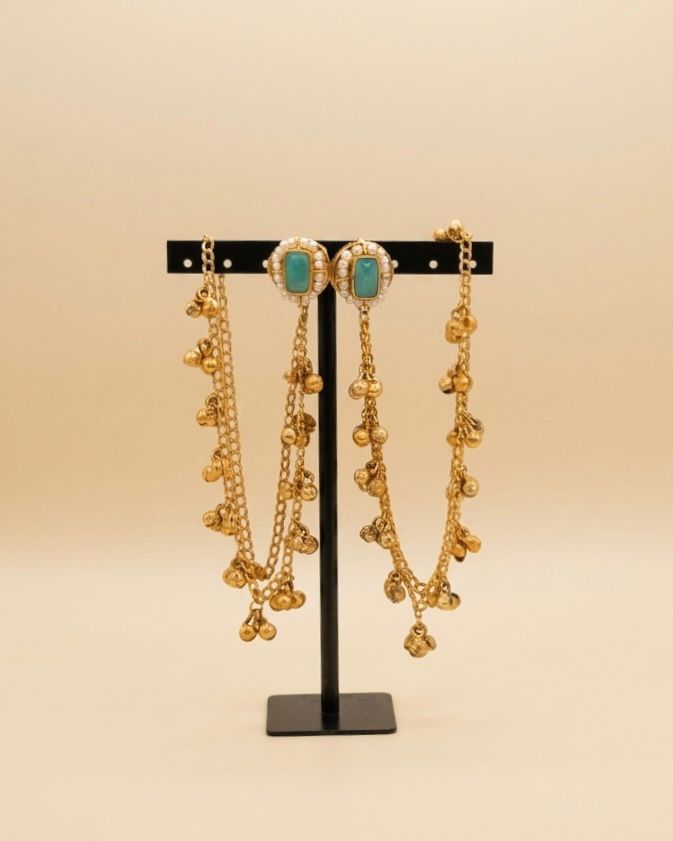 Gold plated studs with ear chains