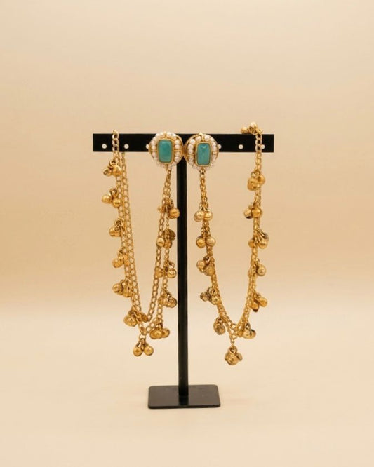 Gold plated studs with ear chains