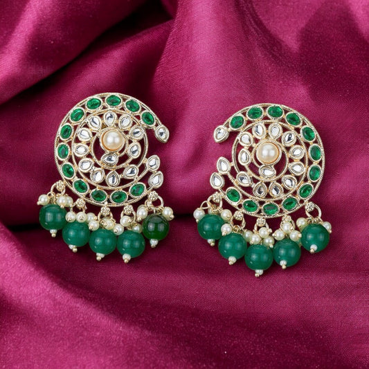Gold plated green earrings