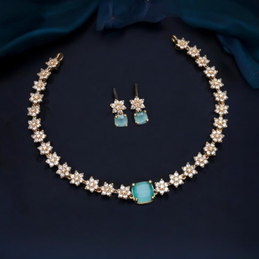 Matte gold American Diamond necklace set