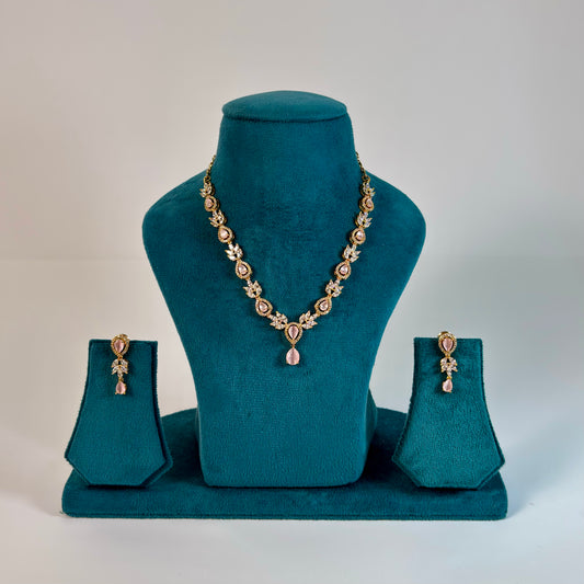 Gold plated pink American Diamond necklace set