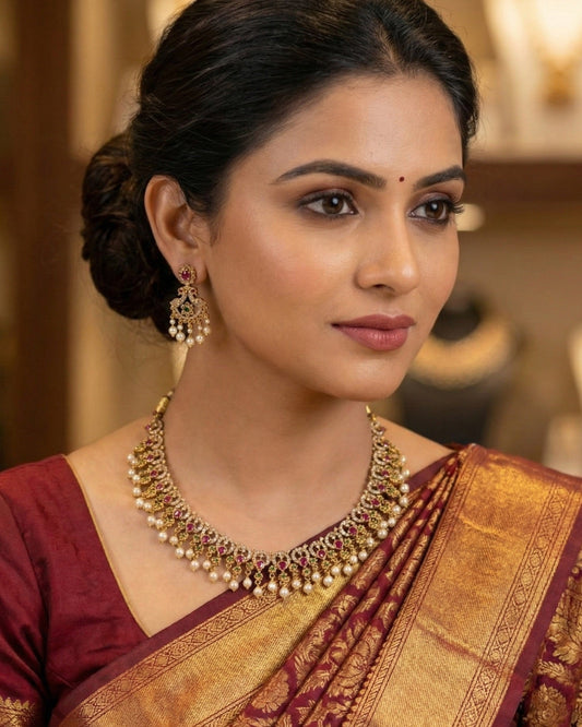 Gold plated American Diamond necklace set