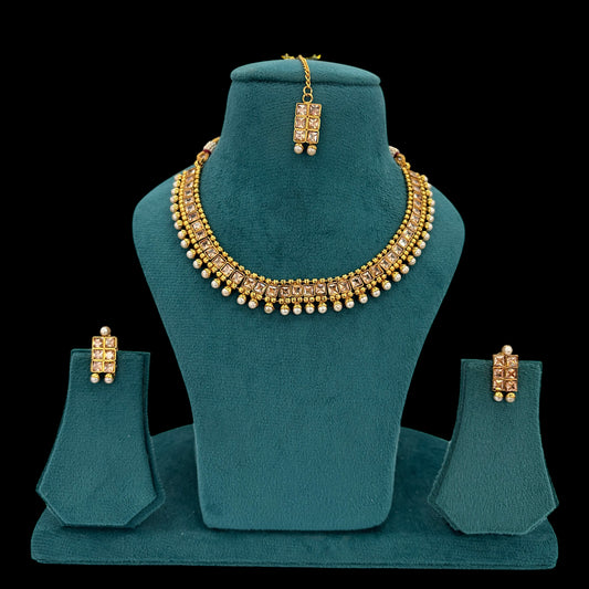Gold plated polki necklace set