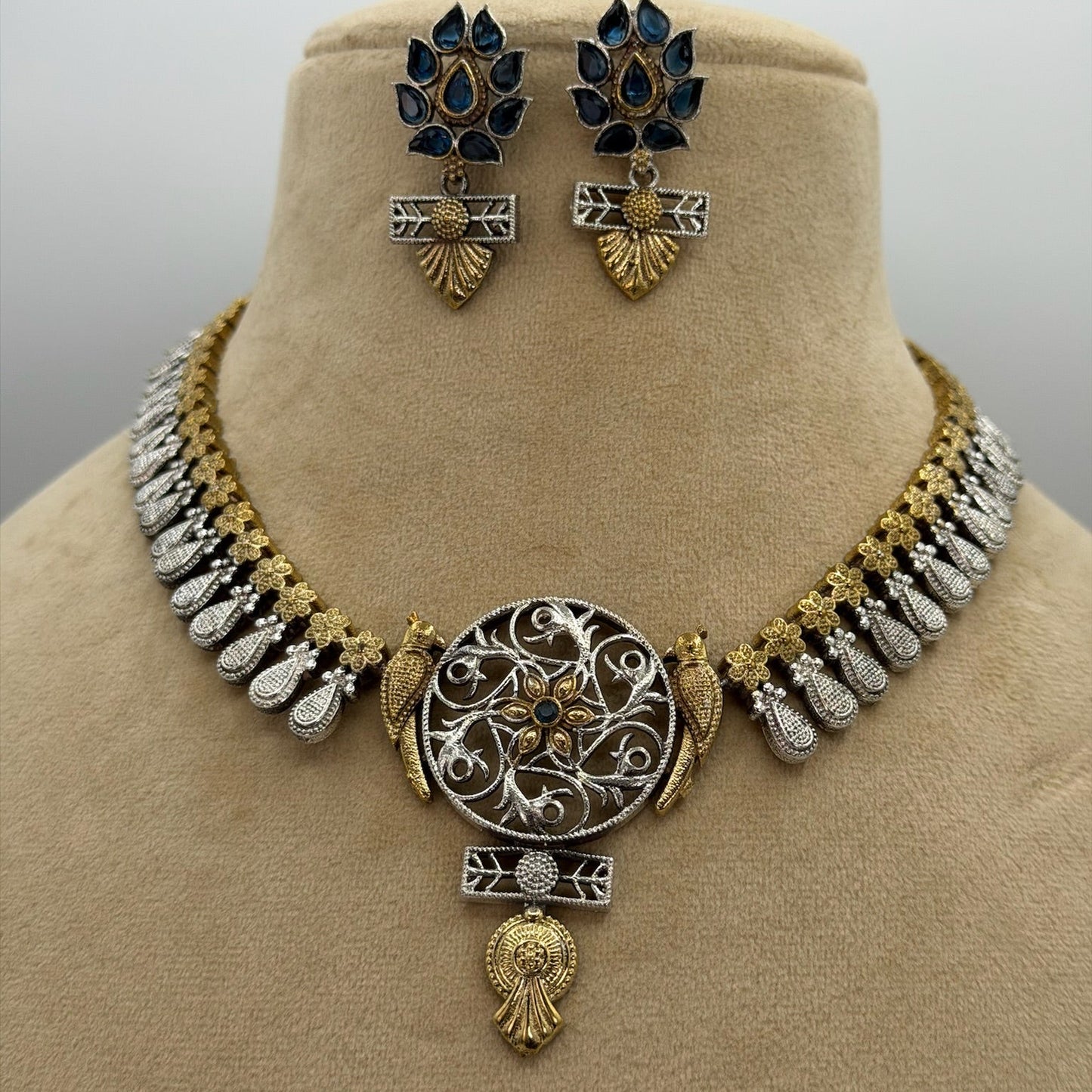 2Tone silver oxidized necklace set