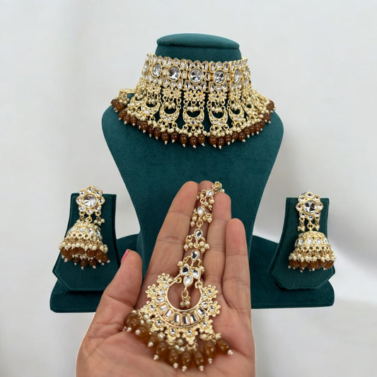 Gold plated choker necklace set