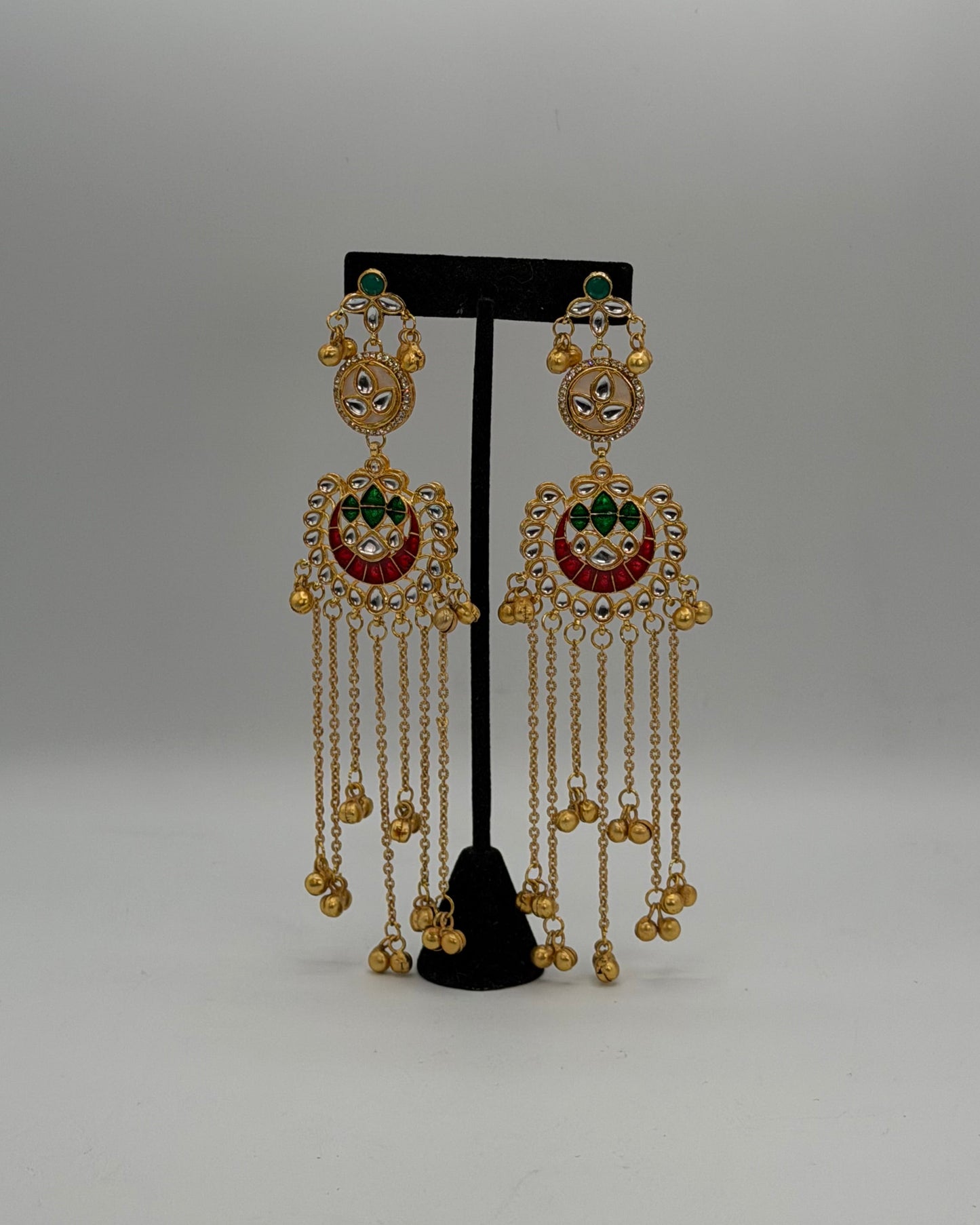 Gold plated kundan Kashmiri long earrings
