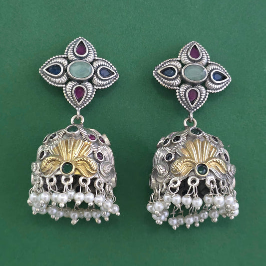2tone silver oxidized jhumki