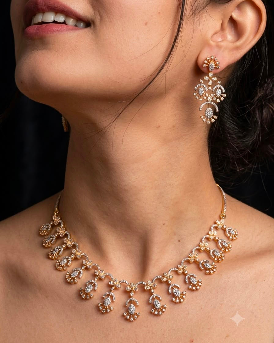 2tone plated American Diamond necklace set