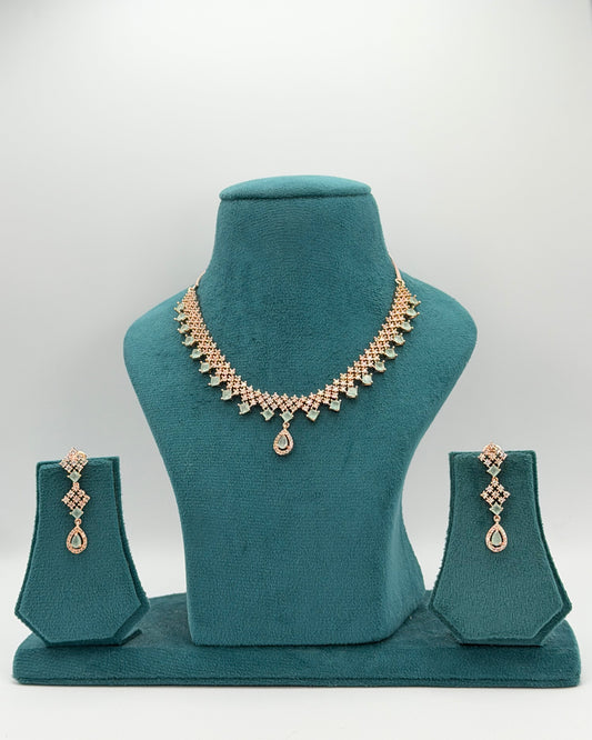 Rose gold plated American Diamond necklace set