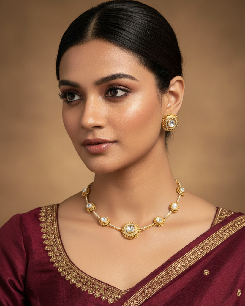Gold plated kundan necklace set