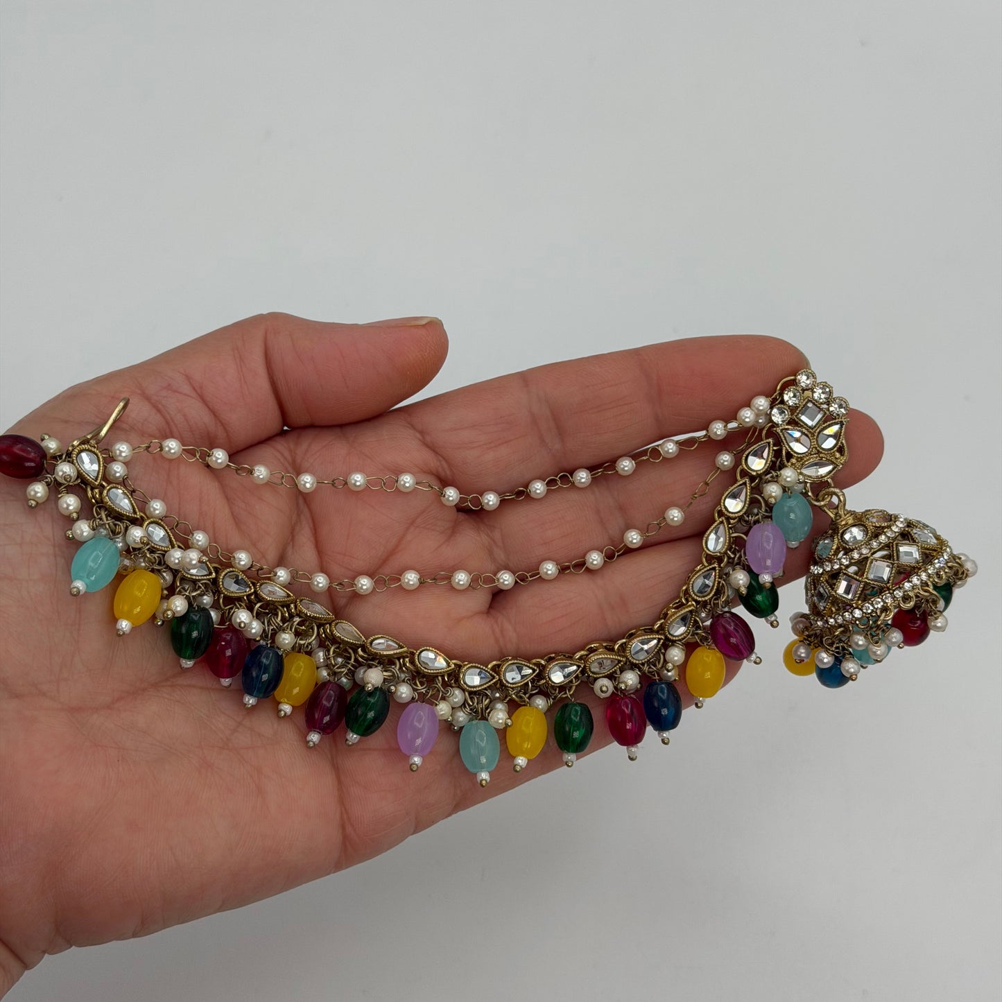 Victorian polish jhumki with ear chains