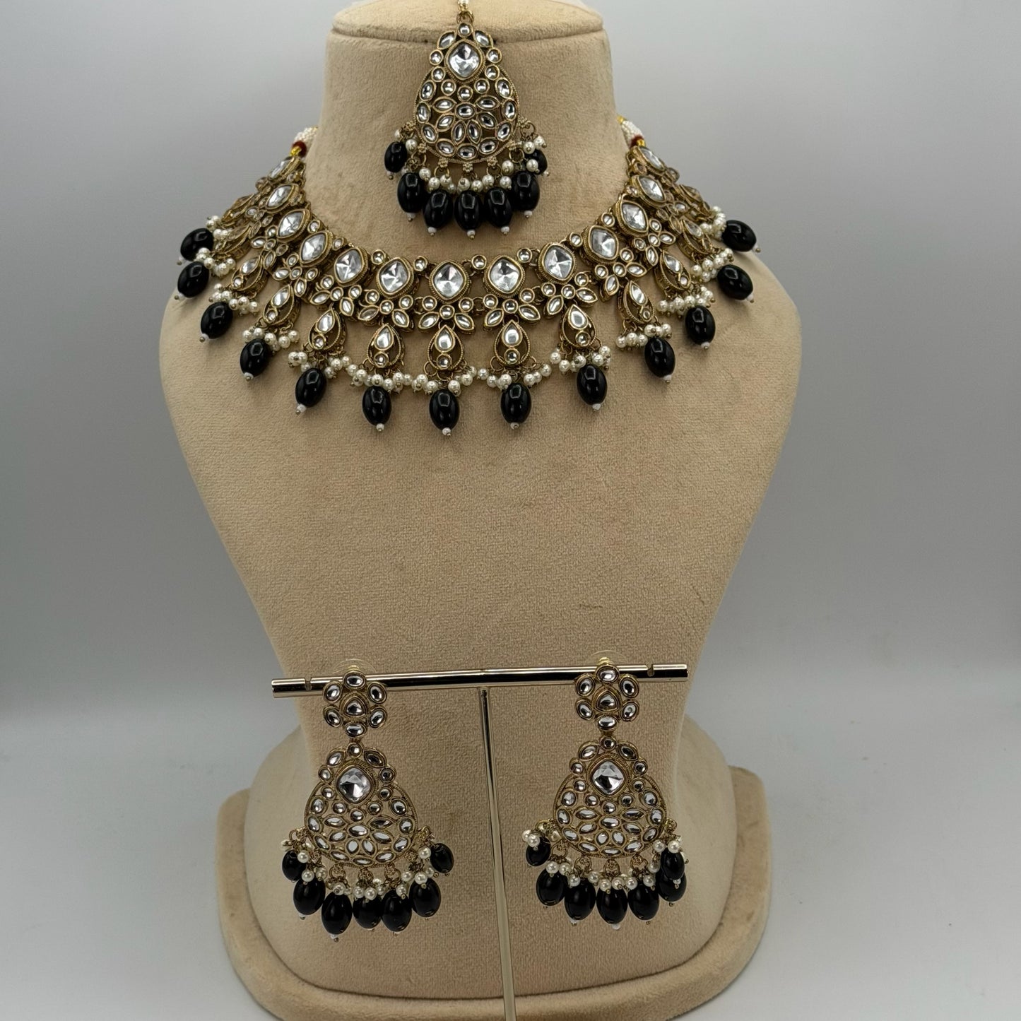 Mehndi plated kundan necklace set