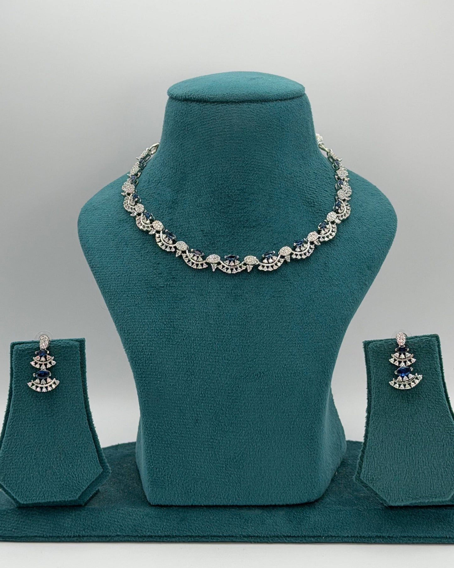 Silver American Diamond blue necklace set