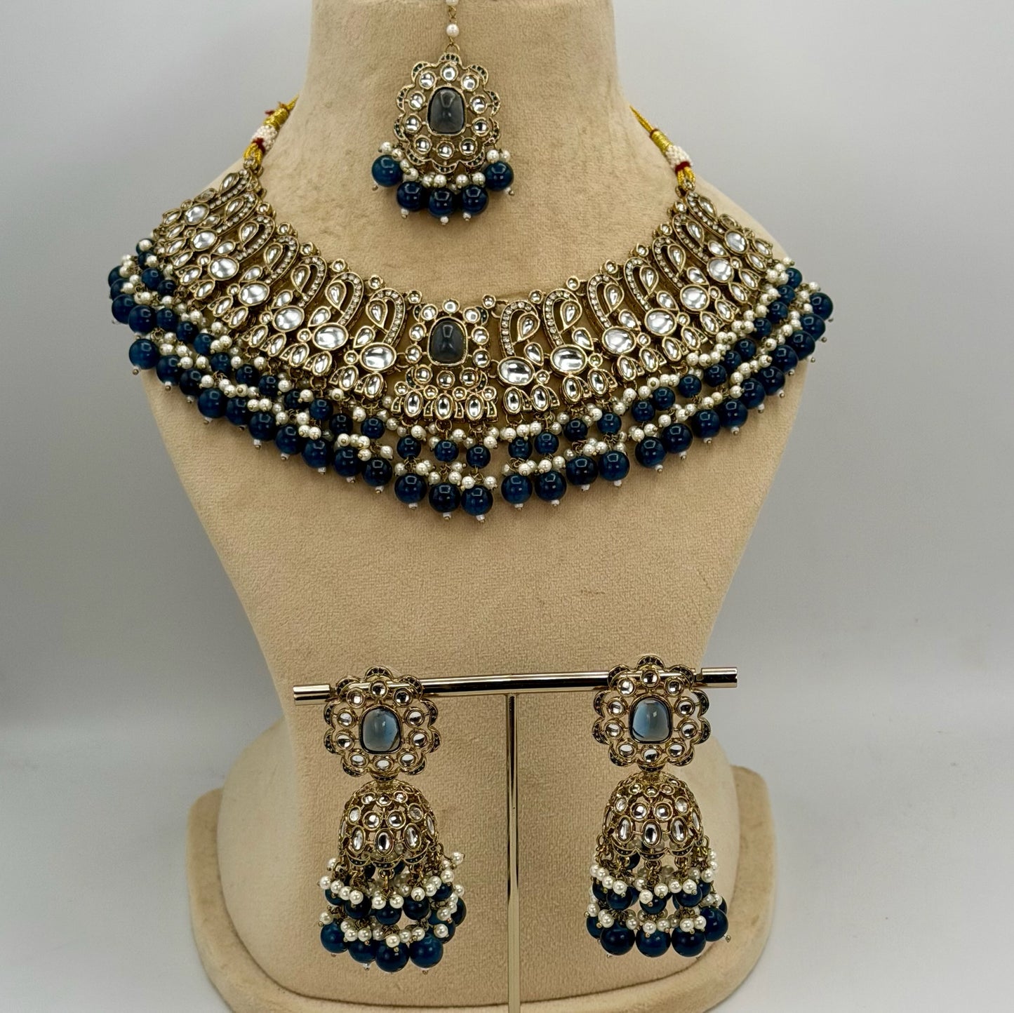 Peacock Blue mehndi plated necklace set