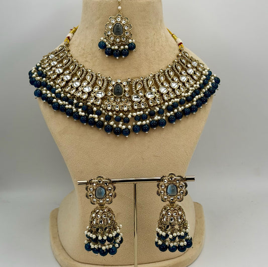 Peacock Blue mehndi plated necklace set