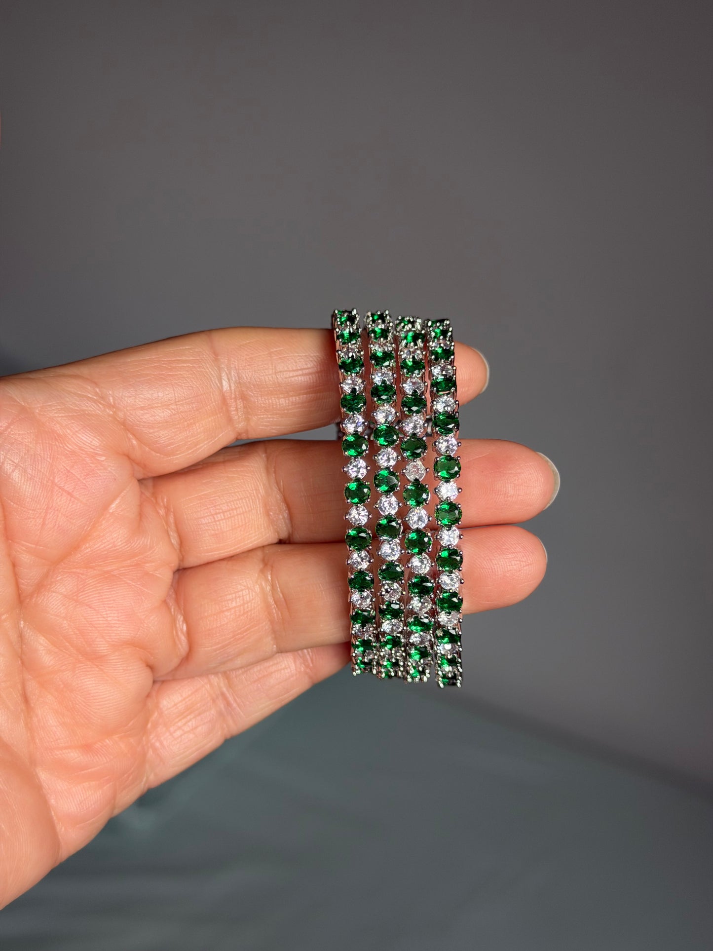 Silver plated green American Diamond bangles