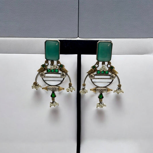 Pastel green German silver 2tone earrings