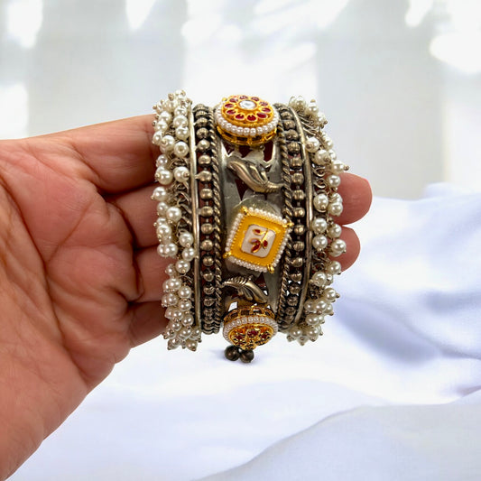 German silver pachi kundan broad bracelet